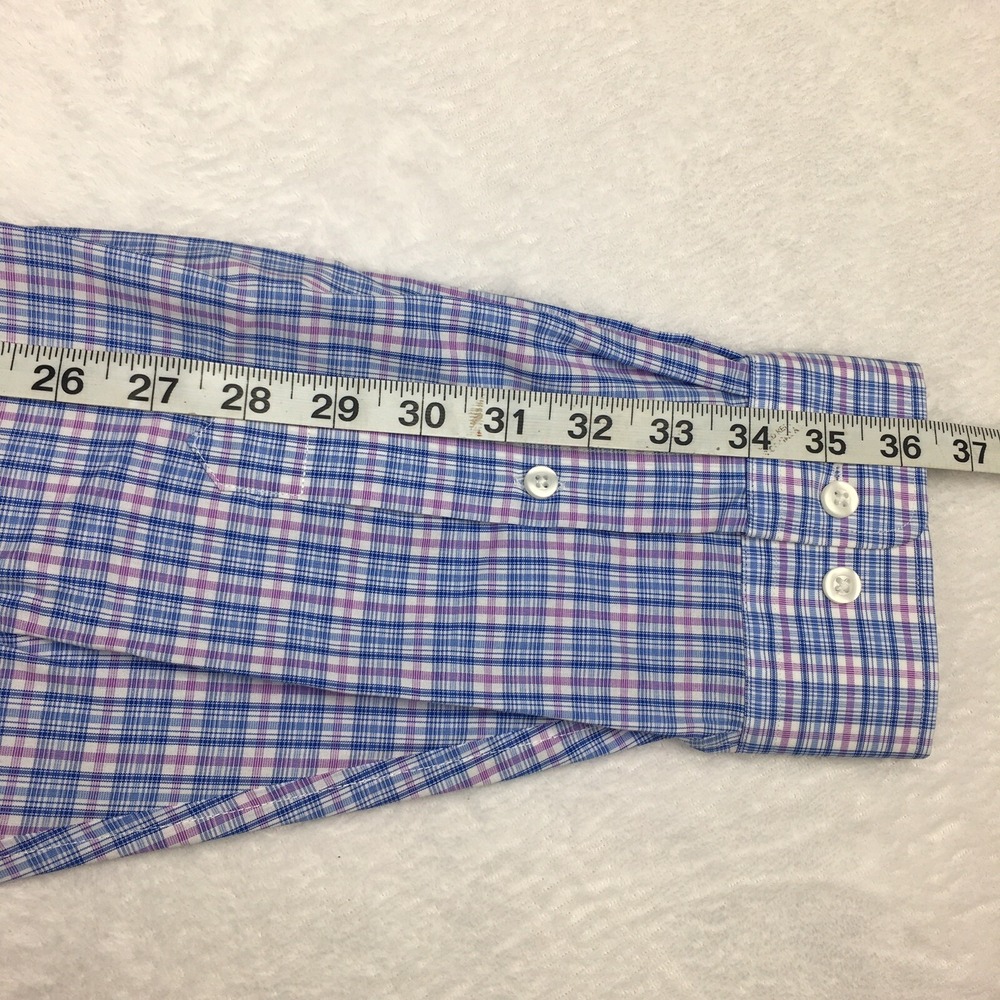 BLACK BROWN Dress Shirt Mens 18-36 Blue/Mauve Plaid Egyptian Cotton NWT! - Picture 10 of 11